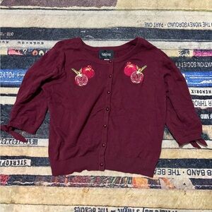 Collectif Deep Red Cardigan with pomegranate  Detail 2X